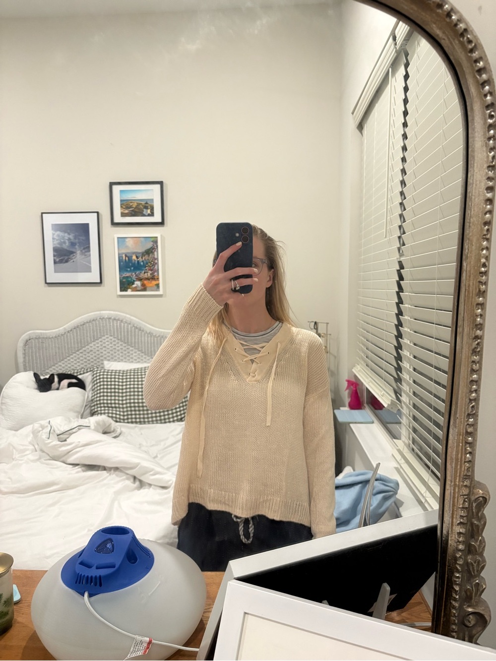 J. Crew Cream Lace-Up Crewneck Sweater